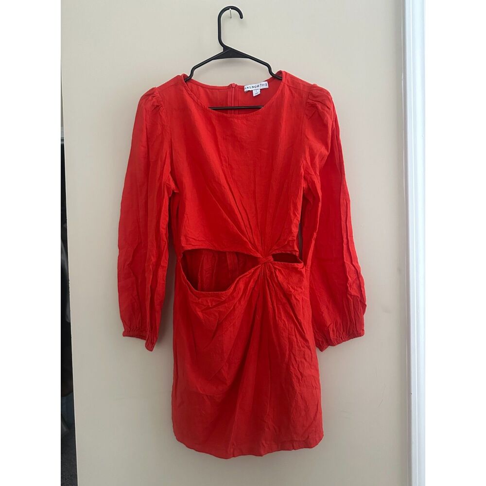 And Now This Cutout Mini Dress Women's Large 100% Cotton Twist Knot Long Sleeve